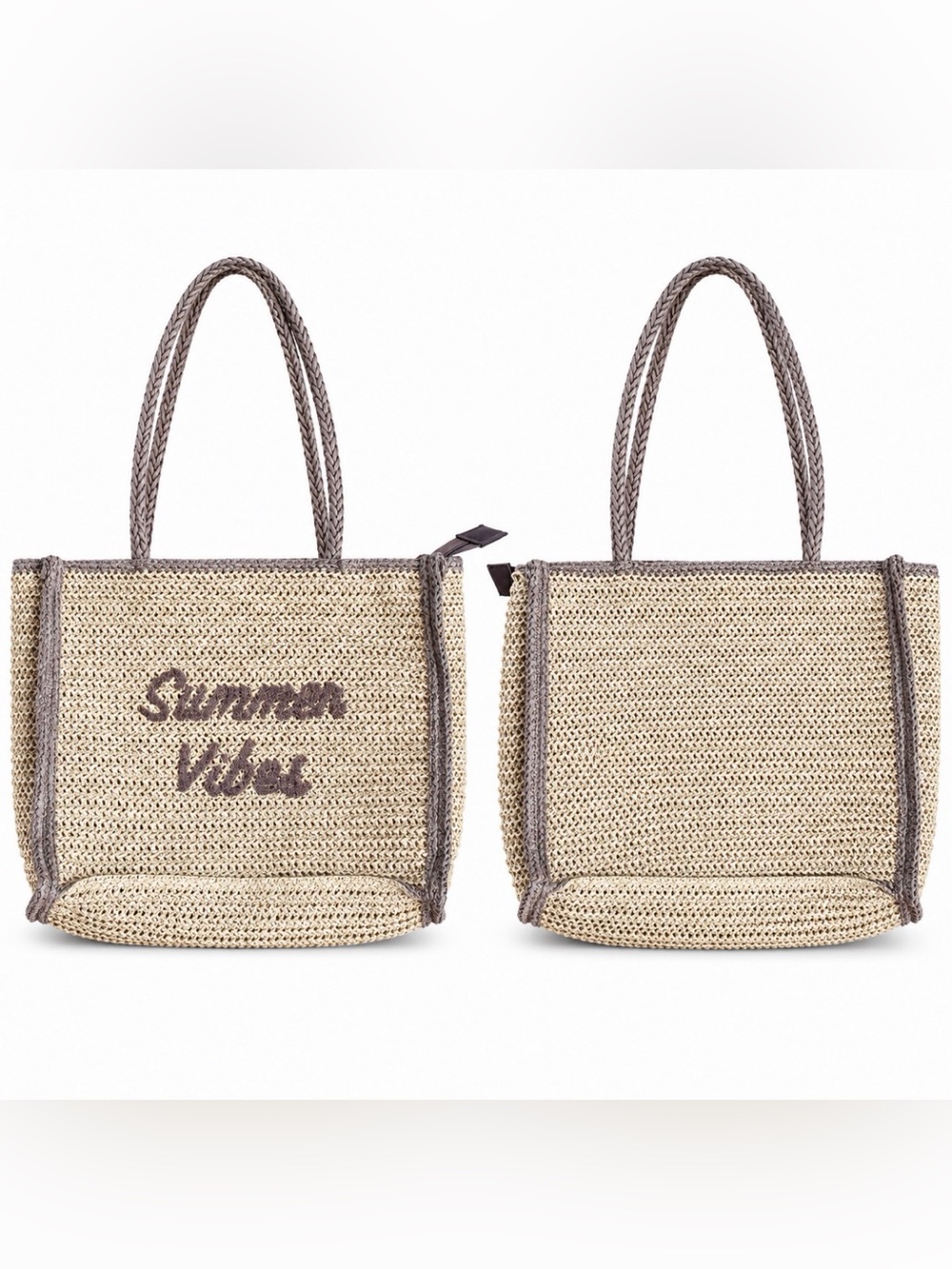 Summer Vibes Woven Tote Bag with Contrast Trim